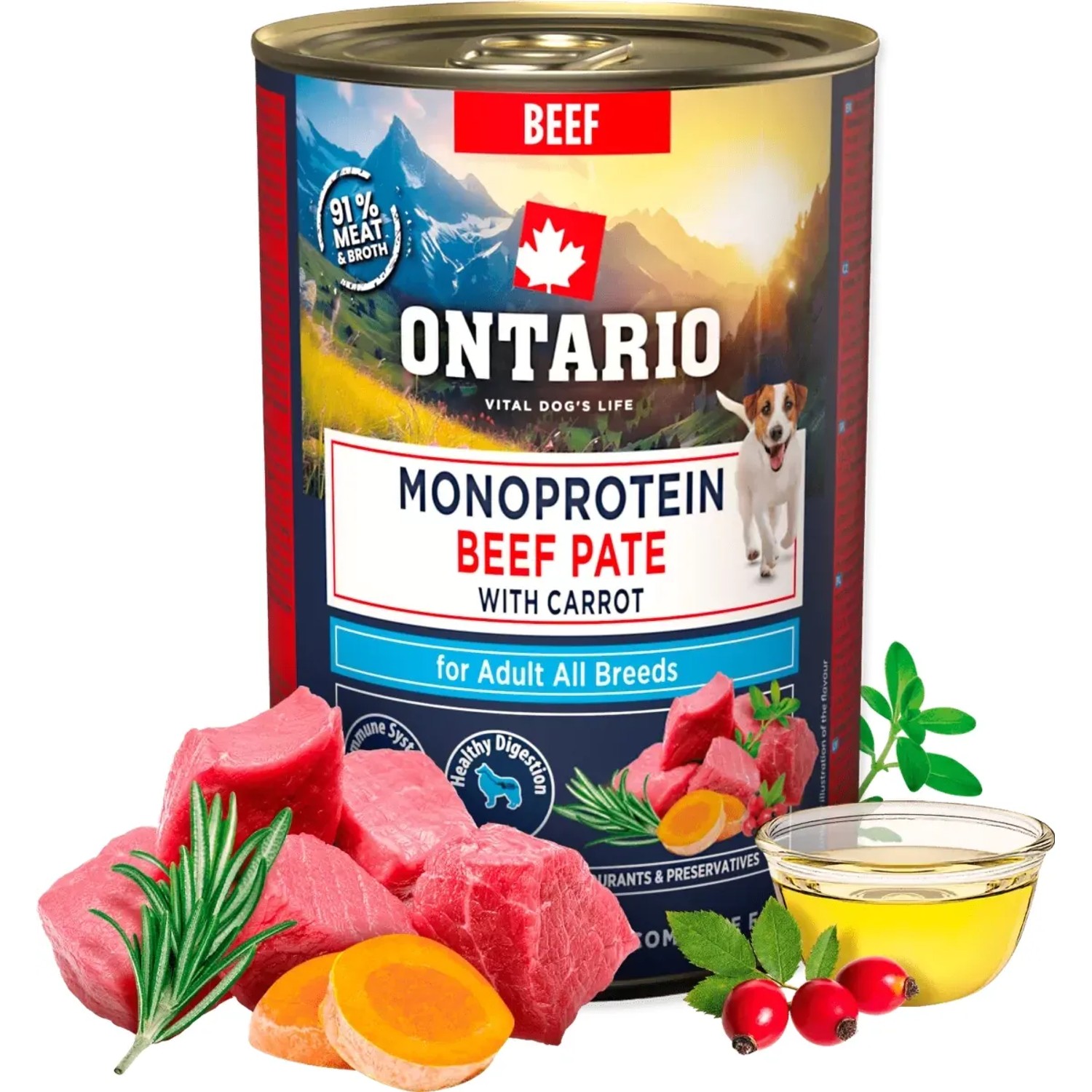 ONTARIO Konzerva pre psov Adult monoprotein hovädzie pate s mrkvou 400 g