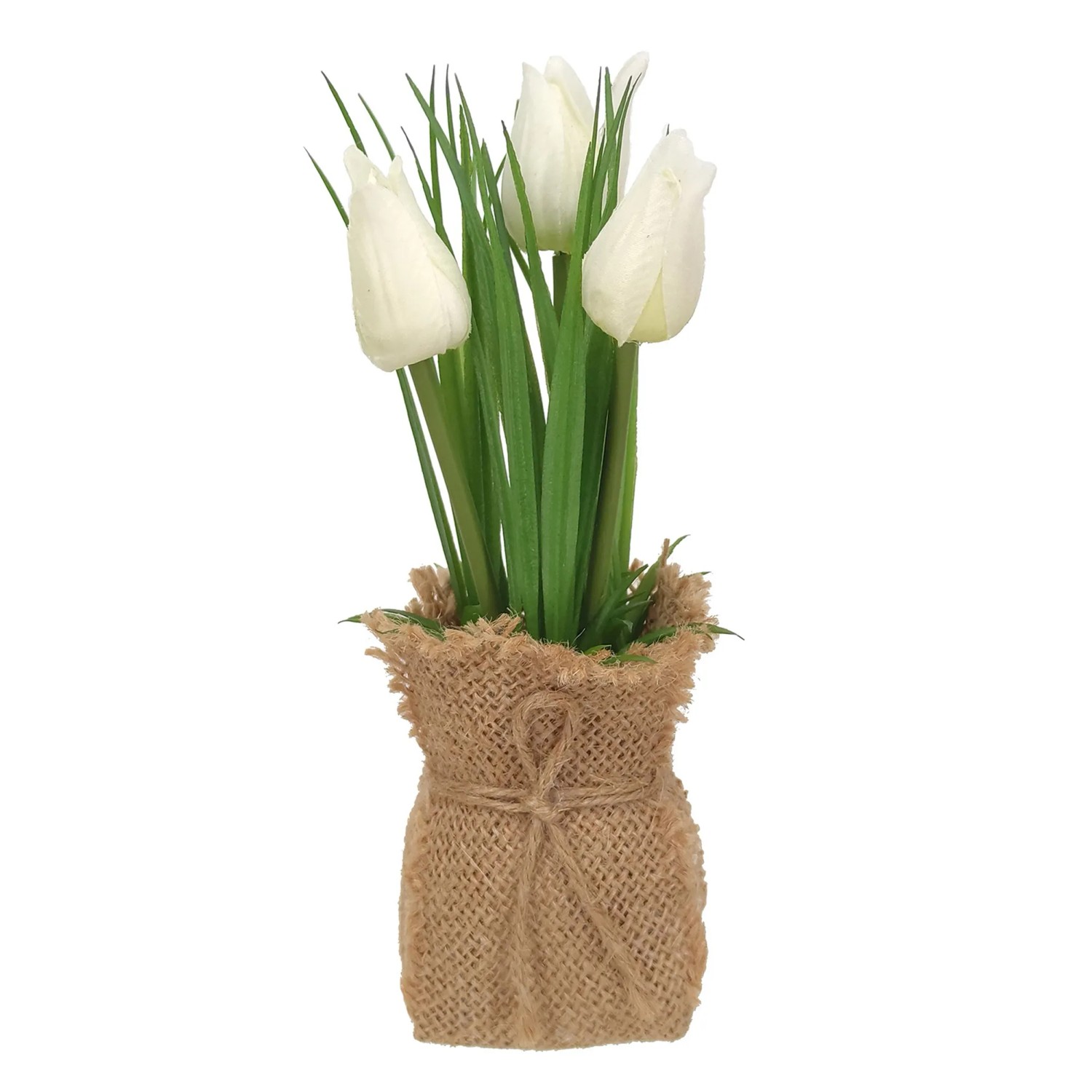 E-shop Boltze Umelá rastlina kytica tulipánov v jutovom obale biela 19 x 5 x 5 cm