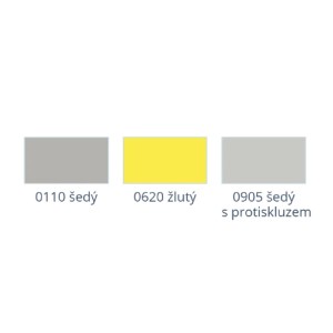 Vzorkovník farieb na betón: Sivá, Žltá a Sivá protišmyková.