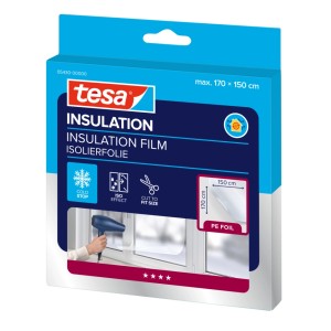 Balenie izolačnej fólie na okná tesa® Insulation Thermo Cover, 1,70x1,50 m. Priehľadná izolačná fólia na okná.