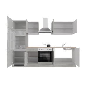 Kuchynská linka Flex-Well Lund, 270 cm, svetlosivá/dymovo sivá, so spotrebičmi a drezom.