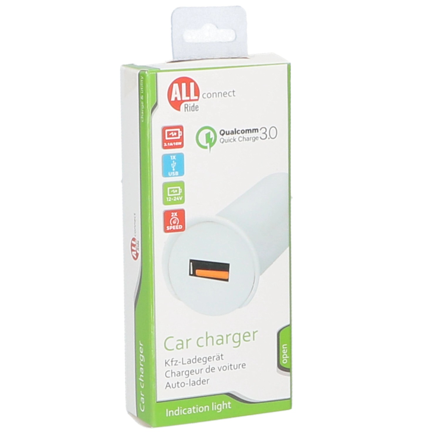 E-shop ALL RIDE Connect Nabíjačka 1x USB do autozapaľovača bez kábla, 3.1 A