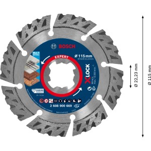 Diamantový rezný kotúč Bosch Expert X-Lock Multi Material, Ø 115 mm, pre uhlové brúsky.