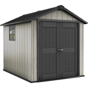 Keter plastový záhradný domček, sivý, 5,86 m², s dvojkrídlovými dverami a oknom. Ideálny na uskladnenie náradia.