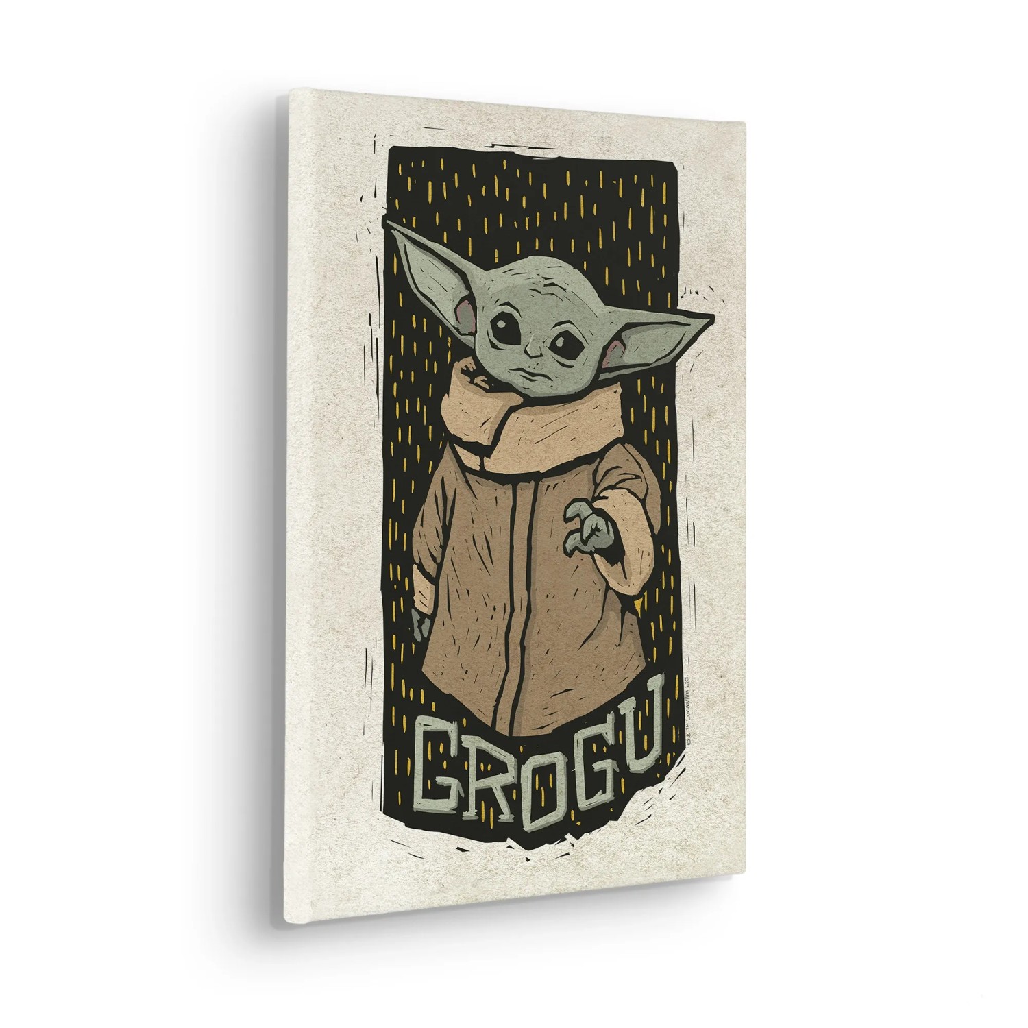 E-shop Komar Nástenný obraz na ráme Star Wars The Mandalorian Grogu Lino-Cut 30 x 40 cm