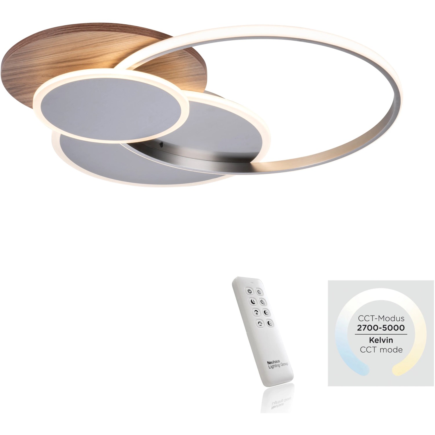 E-shop Paul Neuhaus Stropné LED svietidlo Palma, 50W, 6000lm, dekor dreva, 65 x 62,5 cm