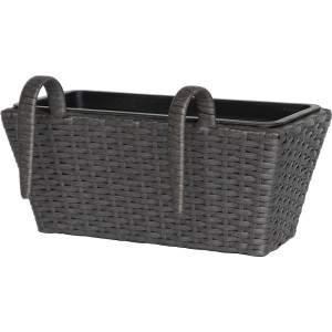 Antracitovo-čierny polyratanový kvetináč 40x28x22 cm na balkónové rastliny.