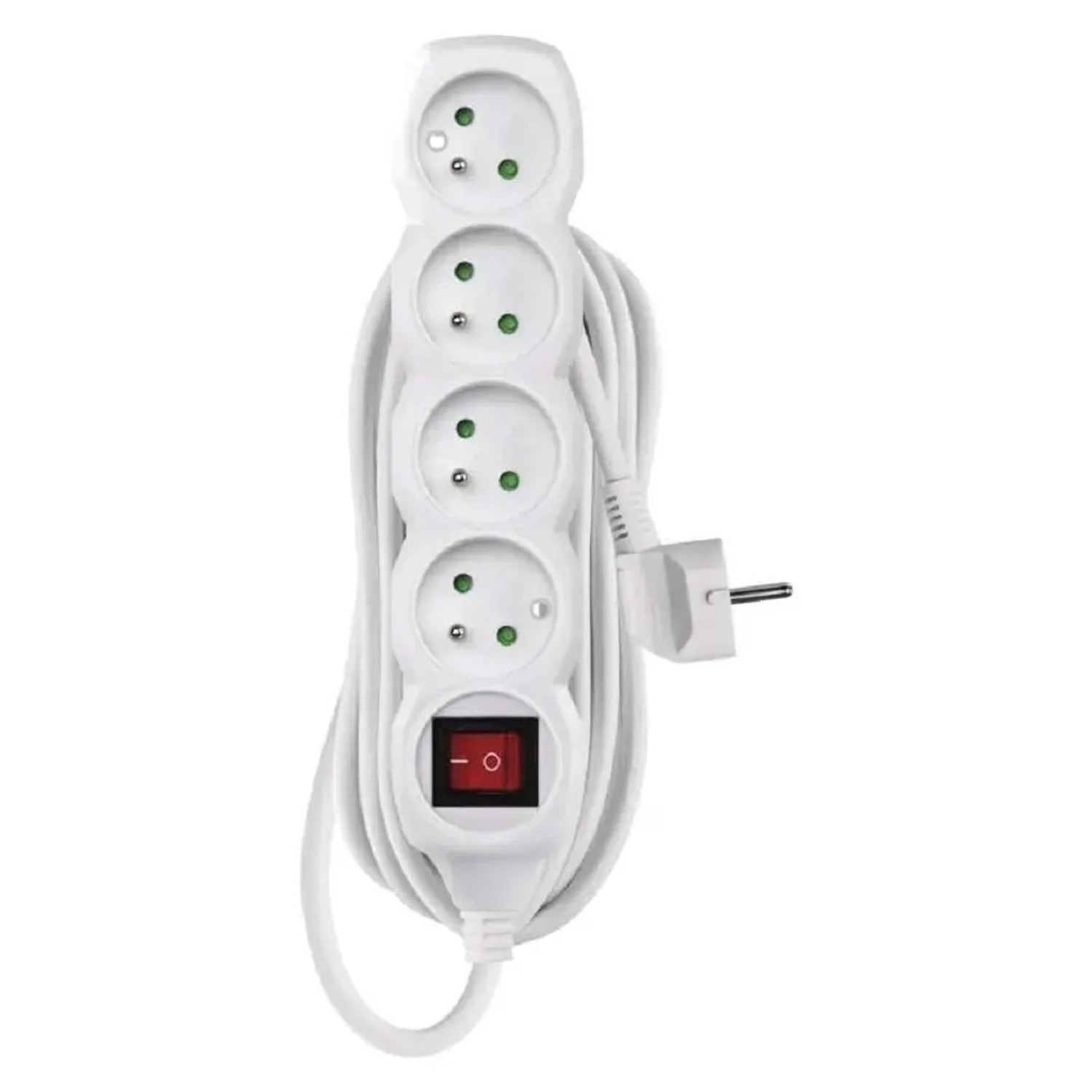 E-shop EMOS Predlžovací kábel s vypínačom biely, 4 zásuvky, max. 10 A/2300 W, 5 m
