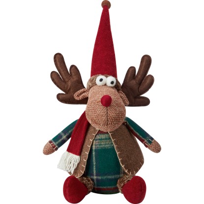 Sediaci vianočný sob hnedo-červeno-zelený 25 x 17 x 40 cm