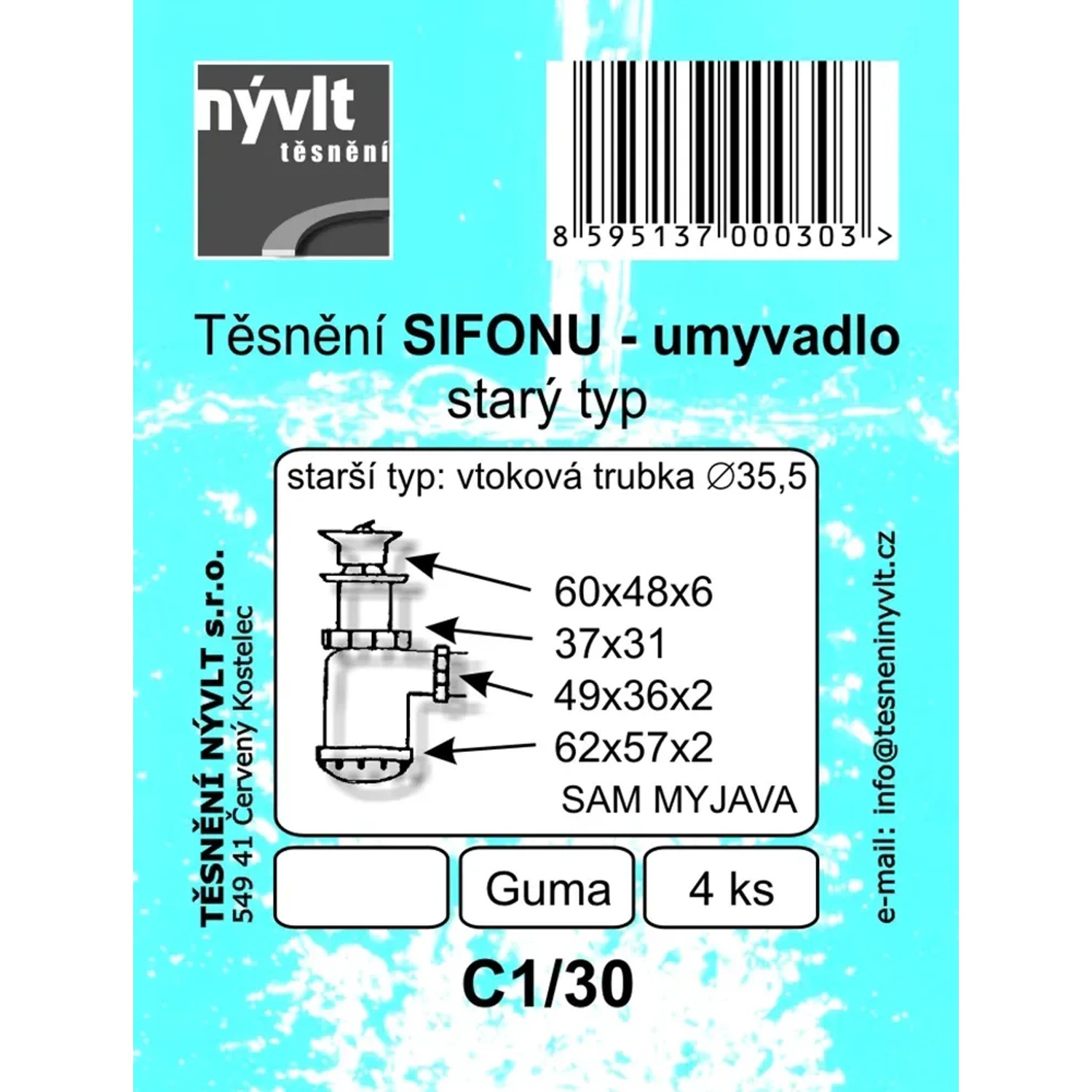 E-shop Súprava tesnení umývadlového sifónu starý typ, 4 ks