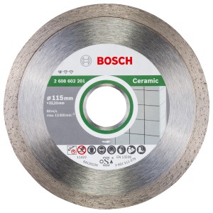 Diamantový rezný kotúč Bosch Standard na dlaždice, priemer 115 mm, pre uhlové brúsky.