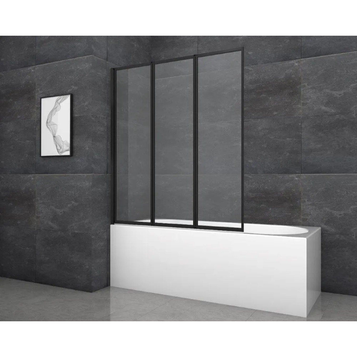 E-shop Aurlane Skladacia vaňová zástena Black Star 125 cm x 143 cm čierna matná 3-krídl