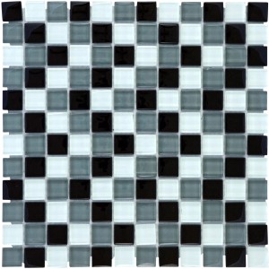 Mozaiková rohož zo skla v čiernej, sivej a bielej farbe, 30x30 cm. Ideálne do kúpeľní a kuchýň.