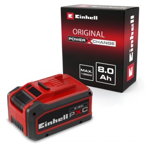Červená batéria Einhell 18V 5-8Ah Multi-Ah PXC Plus pre elektrické náradie s čiernym obalom Power X-Change.