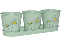 Súprava zinkového kvetináča na bylinky, kvetinová potlač, mätovo zel., 4-dielna