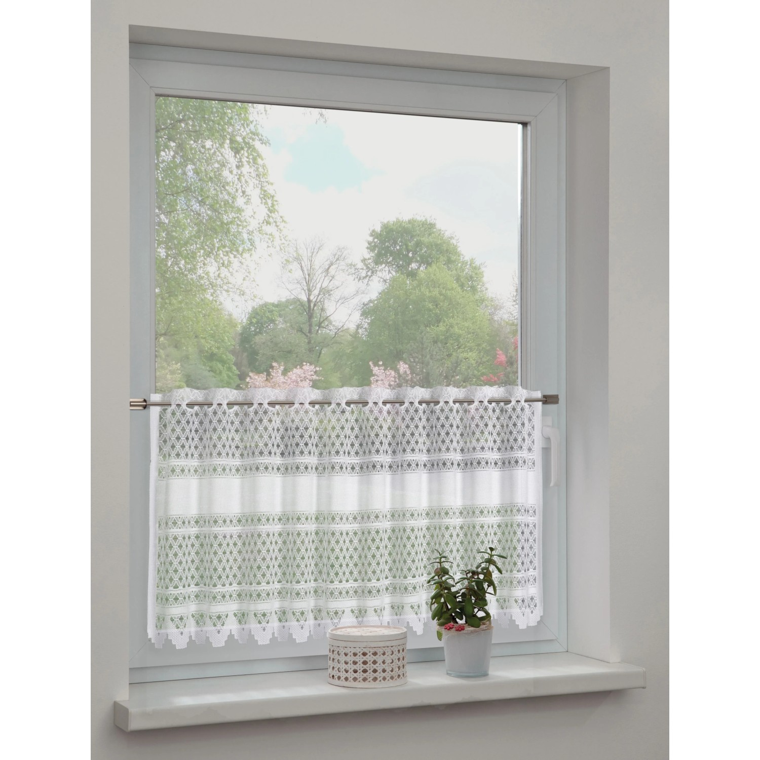 E-shop Sehlbach Vitrážová záclona so skrytými pútkami, čipka, biela, 140 x 60 cm