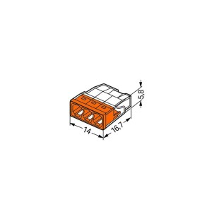 Wago svorka, 3-pólová, oranžová, balenie 10 ks. Svorkovnica pre vodiče do 2,5 mm².