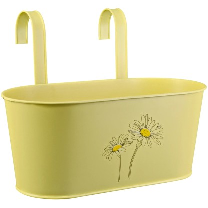 Závesný truhlík lakovaný s potlačou, žltý, zinkový, 14 x 33 x 16 cm