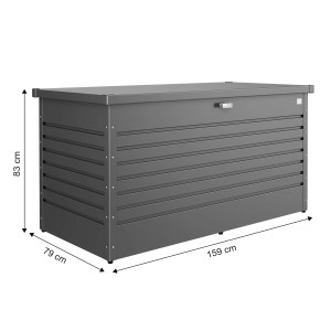 Biohort Freizeitbox 160 High, tmavosivá metalíza, 83x159x79 cm. Záhradný box na uloženie záhradného náradia.