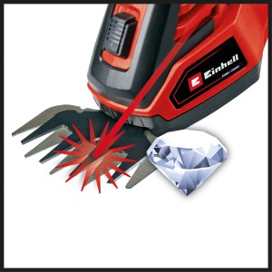 Akumulátorové nožnice na trávu a kríky Einhell GE-CG 18/100 Li T Kit s laserom rezanými nožmi.