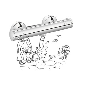 OBI Zeden chrómová termostatická sprchová batéria s ilustráciou.