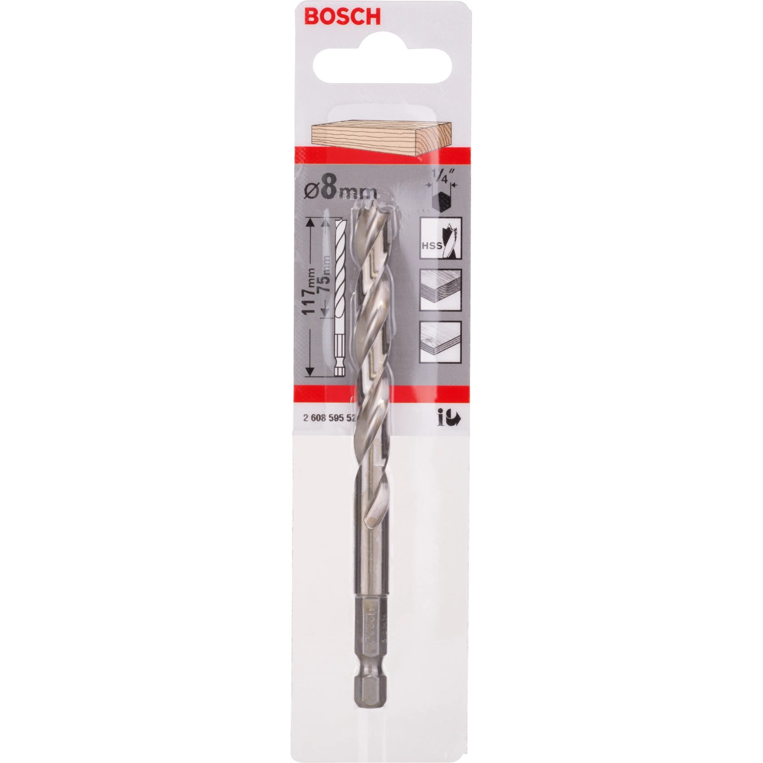 E-shop Bosch Špirálový vrták do dreva so šesťhrannou stopkou 1/4", 8 x 117 mm