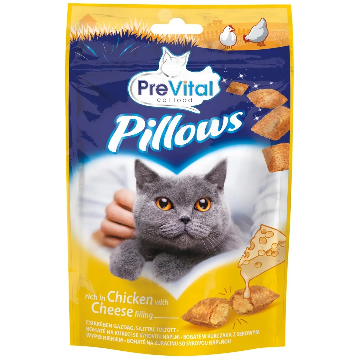 E-shop PreVital Pillows Vankúšiky pre mačky bohaté na kuracie so syrovou náplňou 60 g