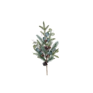 Zelený umelý jedľový zápich 75 cm so šiškami a eukalyptovými listami. Ideálny na vianočnú výzdobu.