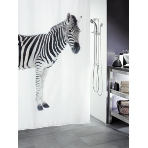 Spirella textilný sprchový záves Zebra, 180x200 cm, čierno-biely. Pútavý prvok pre každú kúpeľňu.