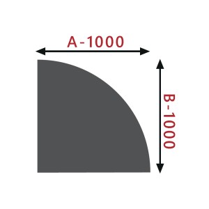 Sivý štvrťkruh s rozmermi A-1000 a B-1000 pre príslušenstvo ku krbu.