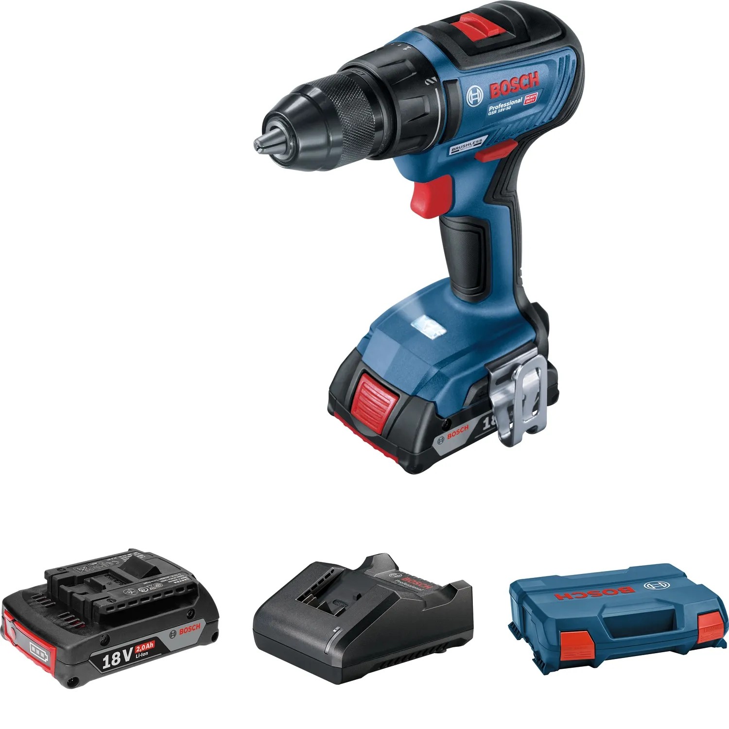 E-shop Bosch Professional Aku vŕtací skrutkovač GSR 18V-50 2x aku, 1x nabíj., L-box