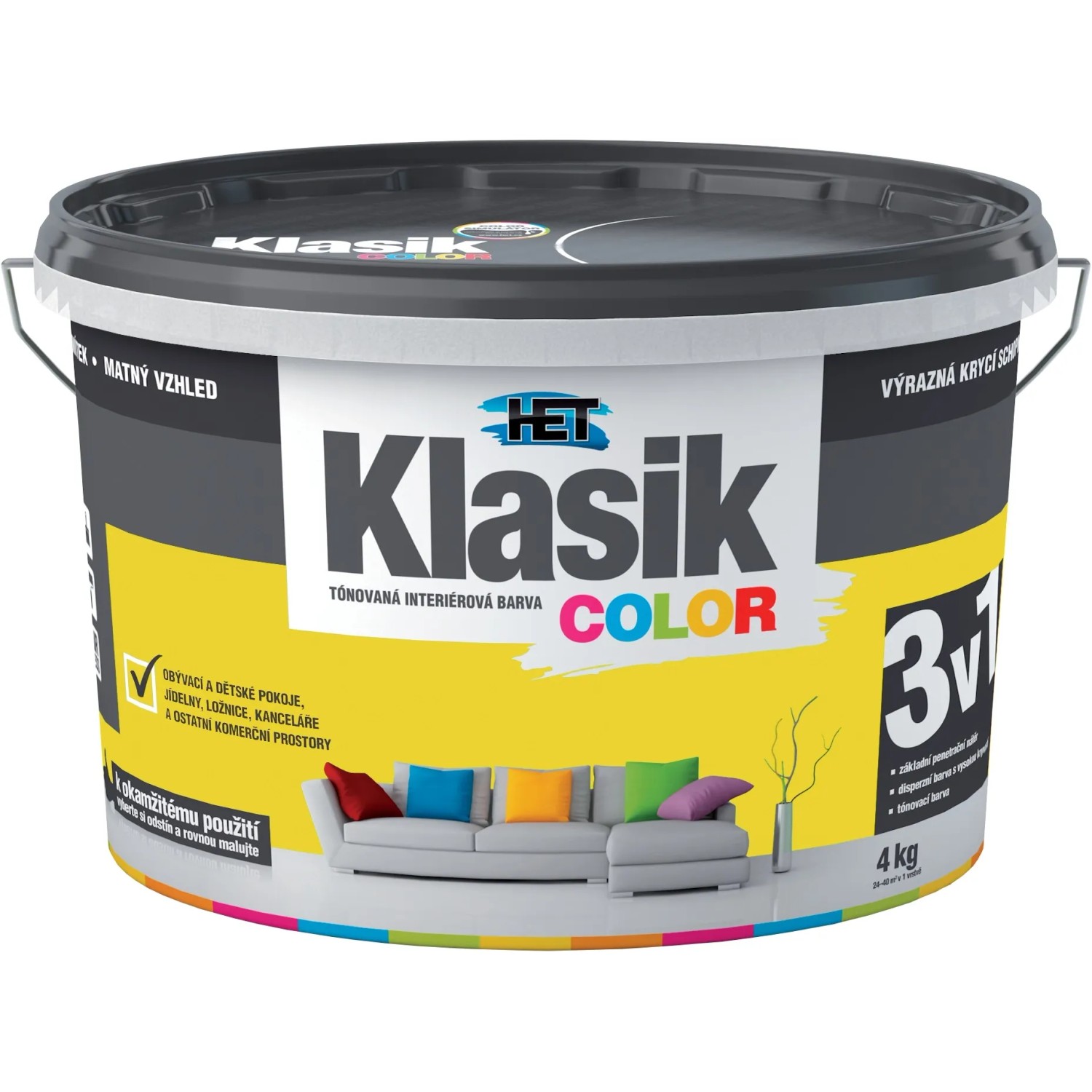 E-shop HET Klasik COLOR Tónovaná interiérová farba KC 618 žltá citrónová, 4 kg