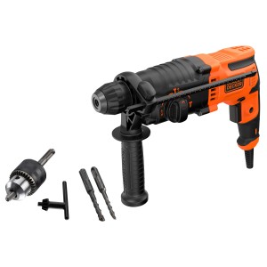 Vŕtacie kladivo Black+Decker BEHS01 (650 W) s príslušenstvom, ako sú vrtáky a skľučovadlo.