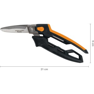 Univerzálne nožnice Fiskars s čepeľami PowerArc™, oranžovo-čierne, dĺžka 21 cm.