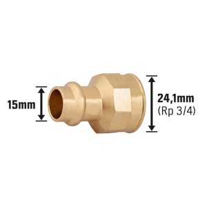 Prechodová tvarovka z červeného bronzu, 15 mm x 24,1 mm (Rp 3/4), pre kúrenie, vodu, solárne systémy.