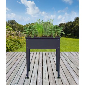 Floraworld vyvýšený záhon Season, antracit, 60x30x80 cm, osadený bylinkami, na drevenej terase.