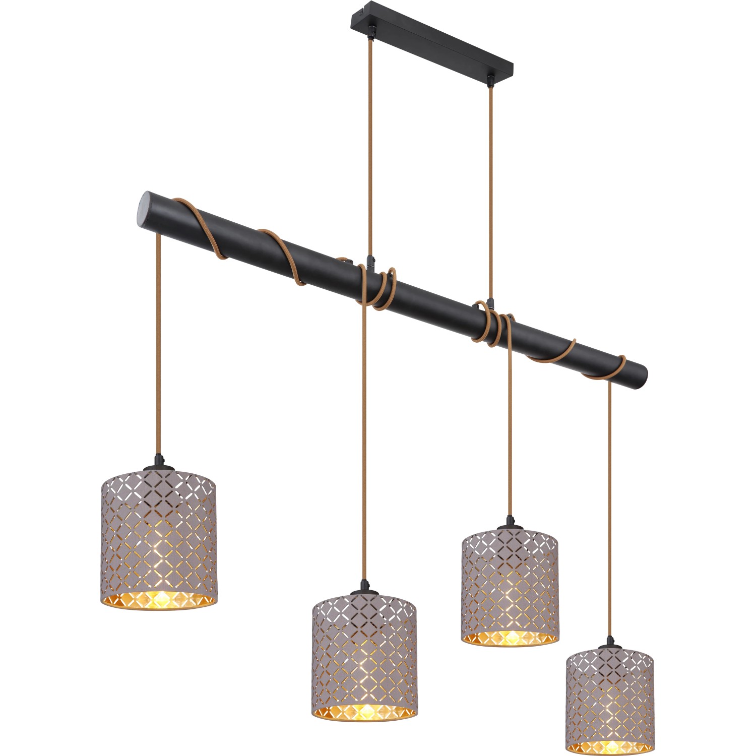 E-shop GLOBO Závesné svietidlo CINDY, 4x E27, mat. čierno/sivo-zlaté, 100 x 16 x 150 cm