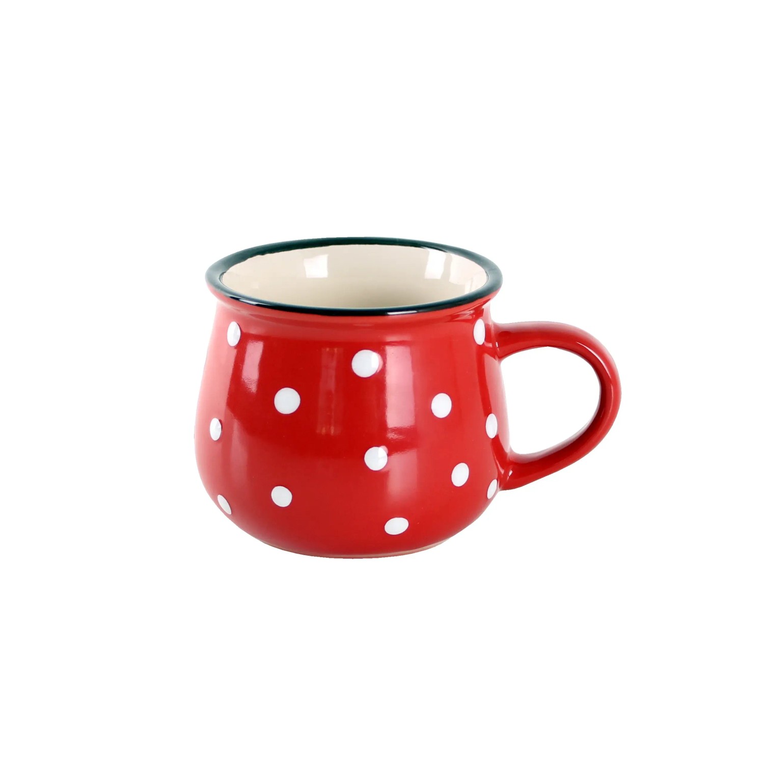E-shop Hrnček keramický červený s bodkami 250 ml