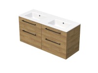 INTEDOOR Kúpeľ.skriňa+dvojumývadlo BEE úchyt čierny, 4zás., š.121cm, dub Hickory