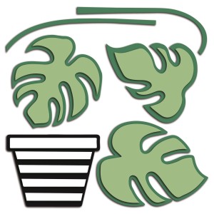 t.b.t. Samolepky na stenu s listami Monstera a kvetináčom, zelená dekorácia na steny.