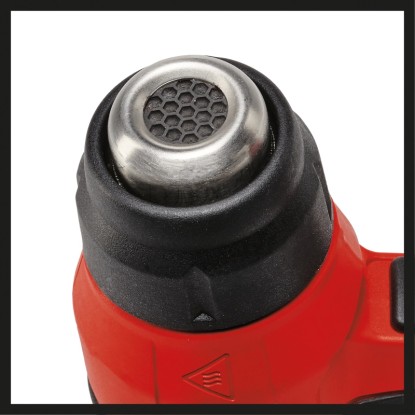Detail: Akumulátorová teplovzdušná pištoľ Einhell Power X-Change TE-HA 18 Li Solo, tryska s voštinovou mriežkou.