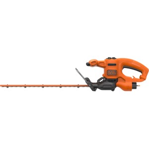 Elektrické nožnice na živý plot Black+Decker BEHT201, 45 cm lišta, oranžovo-čierne.