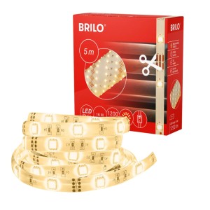 Brilo LED pásik, 5 m, teplá biela, s káblovým spínačom a balením.