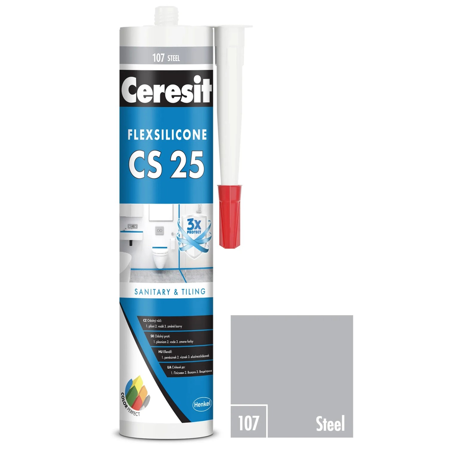 E-shop CERESIT CS 25 Sanitárny silikón 107 Steel 280 ml