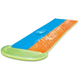 Summer Waves Dvojitá vodná šmýkačka Racer, 5,49 m dlhá, s dvoma dráhami a zeleným bazénom.