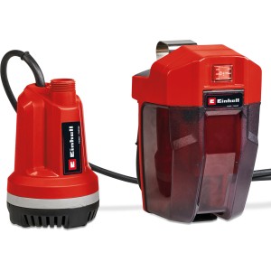 Akumulátorové čerpadlo na čistú vodu Einhell Power X-Change GE-PP 18 RB Li - Solo. Červené, s boxom na batérie a káblom. Na zavlažovanie záhrady.