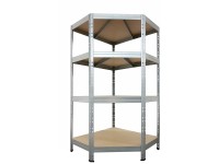 AR Shelving Rohový kovový regál RIVET pozink., 4 police, 250 kg, 180x90x45x65 cm