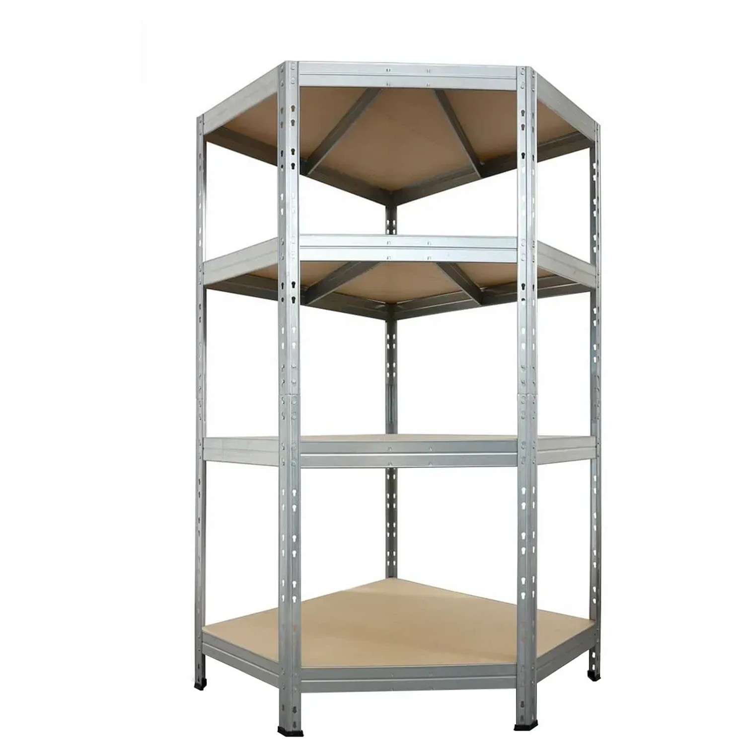 E-shop AR Shelving Rohový kovový regál RIVET pozink., 4 police, 250 kg, 180x90x45x65 cm