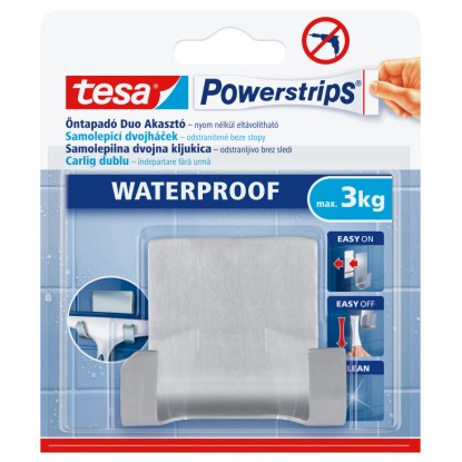 tesa Samolepiaci dvojháčik Powerstrips Waterproof, nerezová oceľ, 1 ks
