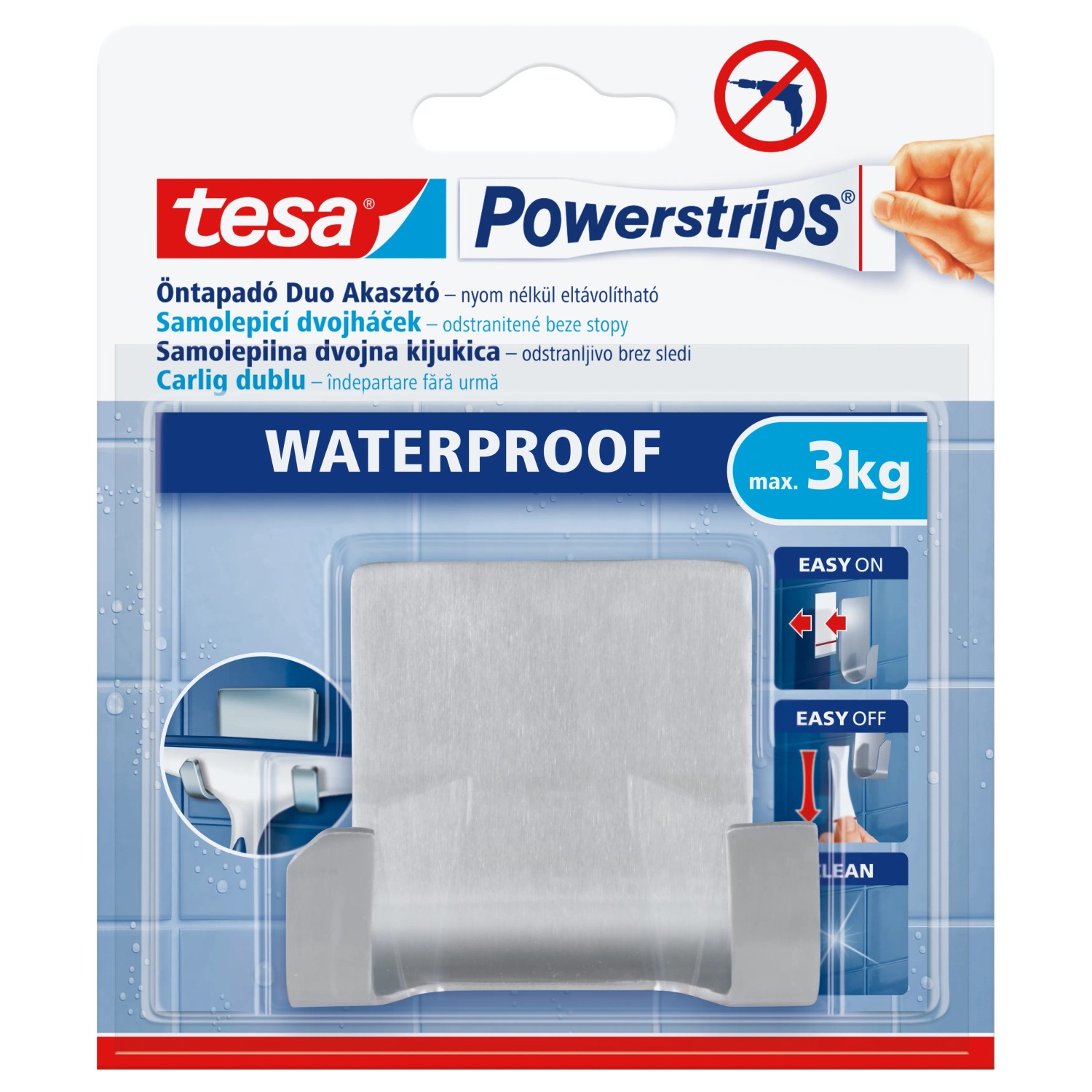 E-shop tesa Samolepiaci dvojháčik Powerstrips Waterproof, nerezová oceľ, 1 ks